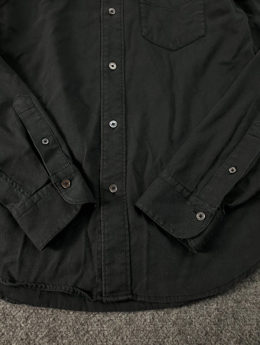 Buck Mason Draped Twill One Pocket Shirt Small Black Long Sleeve Button Up Solid - Picture 7 of 10